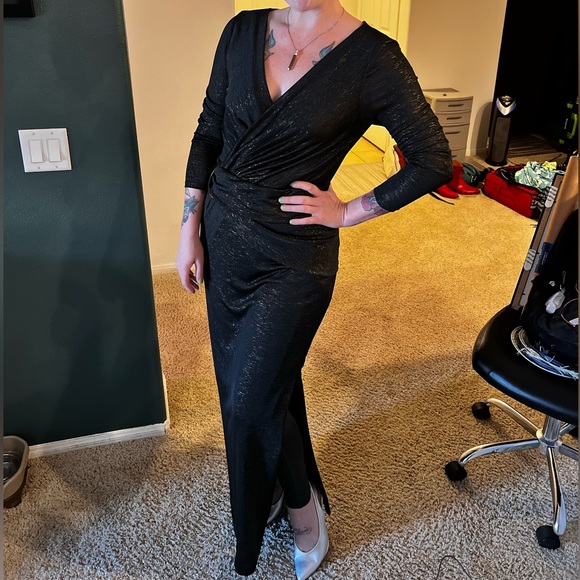 NINE WEST Formal Black and Gold Wrap Dress - Picture 5 of 6
